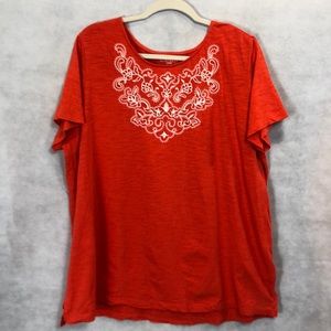 ♥️Laura Scott Woman Embroidered Orange Tee Shirt